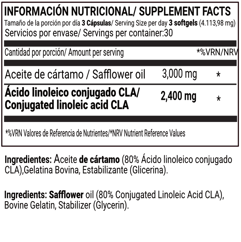 Información Nutricional CLA Maxtop Nutrition